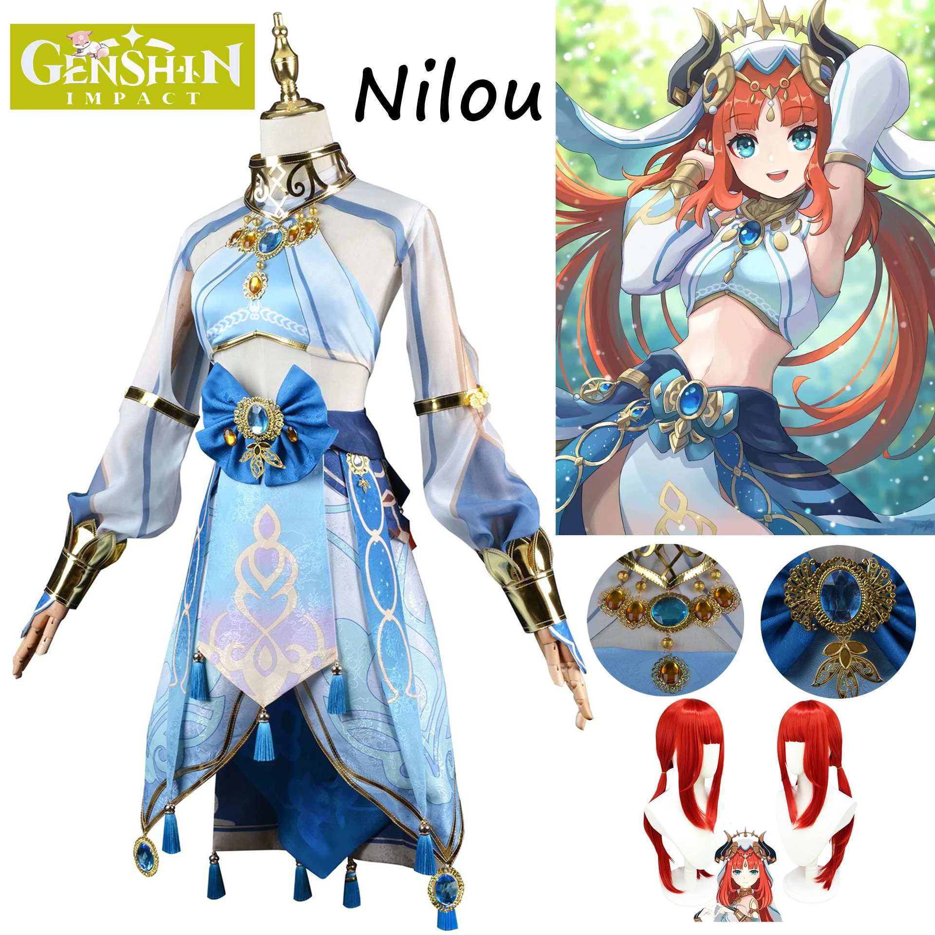 Фото Игра Genshin Impact Nilou Косплей Аниме женщина Хэллоуин взрослая одежда горничная Экипировка Nu карнавальное платье для девочек синий костюм №1