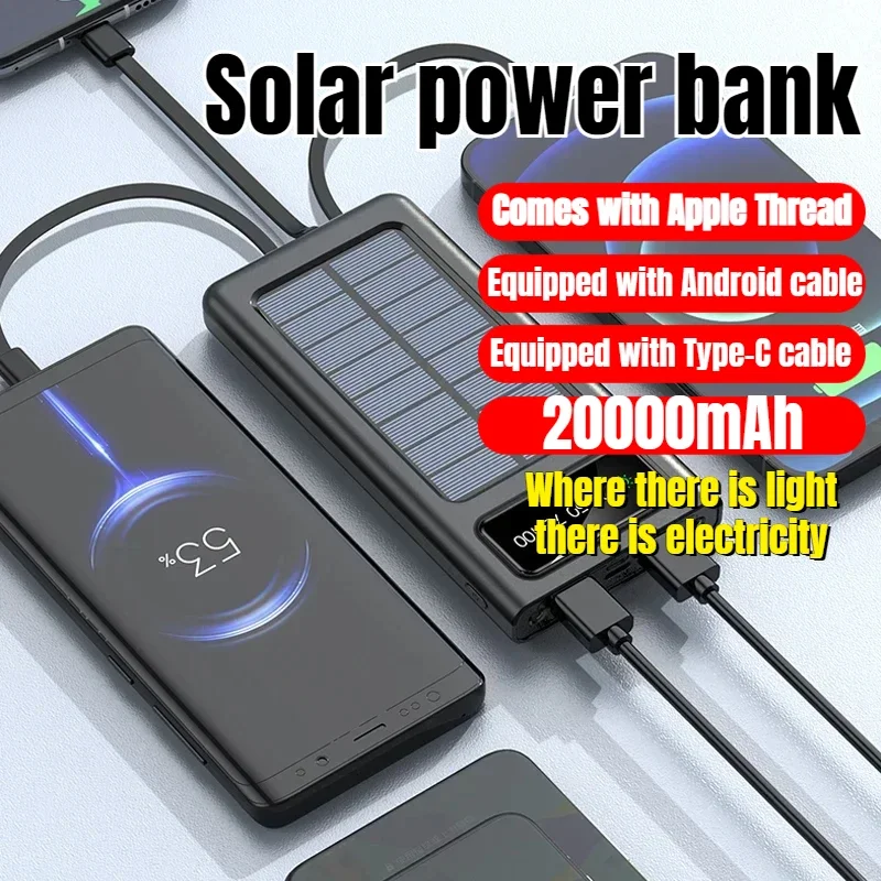 Внешний аккумулятор на солнечной батарее с 2-мя USB-портами, 30000 мАч