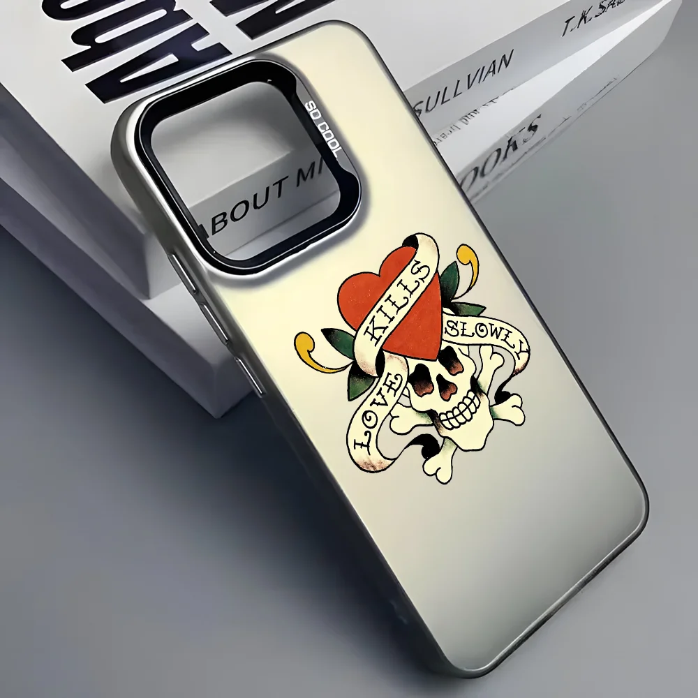 E-Ed H-Hardy Fashion Роскошный чехол для телефона для iPhone 16, 15, 14, 13, 12, 11 Pro Max, черный матовый многоцветный лазерный металлический чехол Aurora