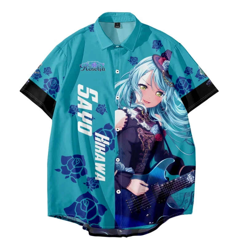 Фото Аниме BanG Dream! Рубашка It's MyGO Roselia с 3D принтом, женская и мужская гавайская рубашка с коротким рукавом, мужская и женская модная пляжная спортивная рубашка №2