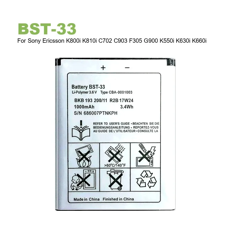 Фото Аккумулятор для мобильного телефона Sony Ericsson K800i K810i C702 C903 F305 G900 K550i K630i K660i W100I T700 T715 BST 33 BST-33 950 мАч №2