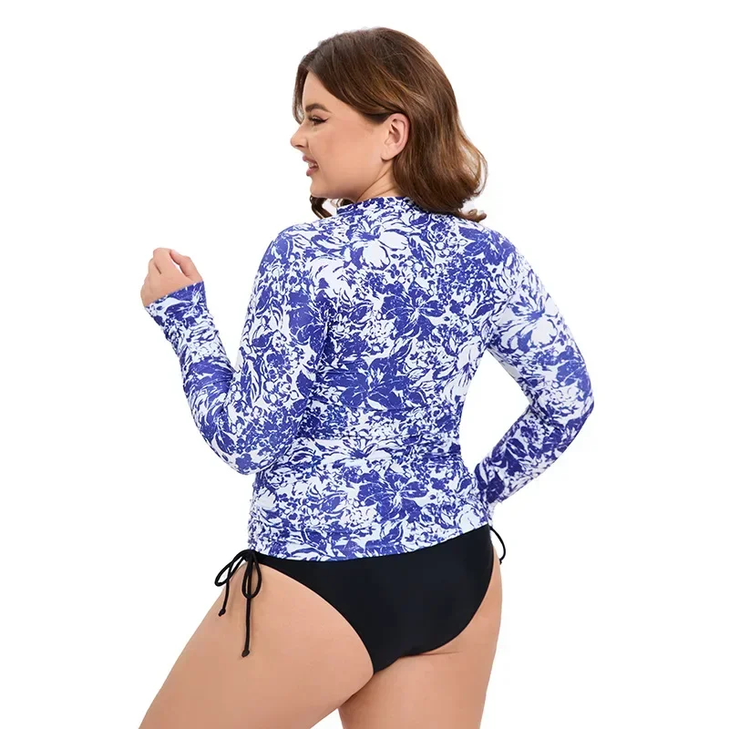 Фото XL-5XL Женские купальники больших размеров с длинным рукавом и низкой талией, треугольные купальные костюмы из двух предметов, купальник с цветочным принтом №5