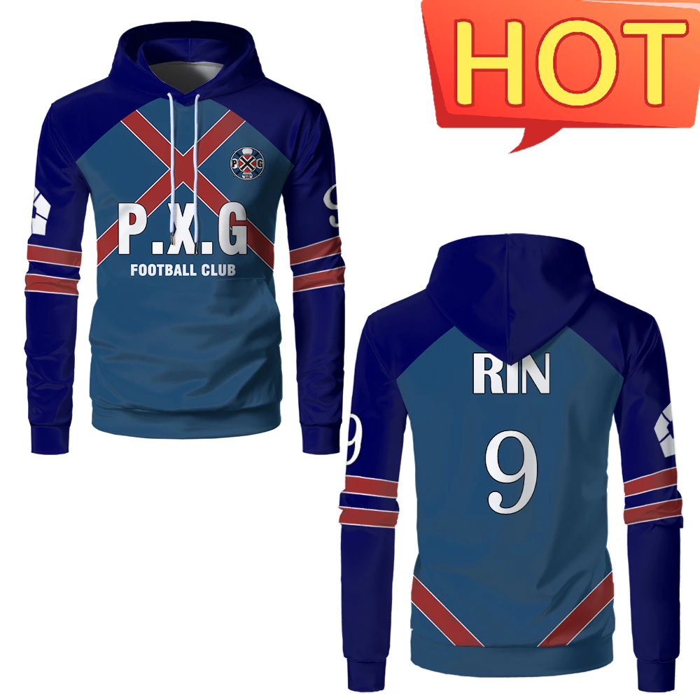 Фото Толстовки Paris X Gen Blue Lock, аниме P.X.G, Джерси, футбольная форма No 9 Rin Shidou, толстовки для косплея, спортивный костюм по индивидуальному заказу, топы №2