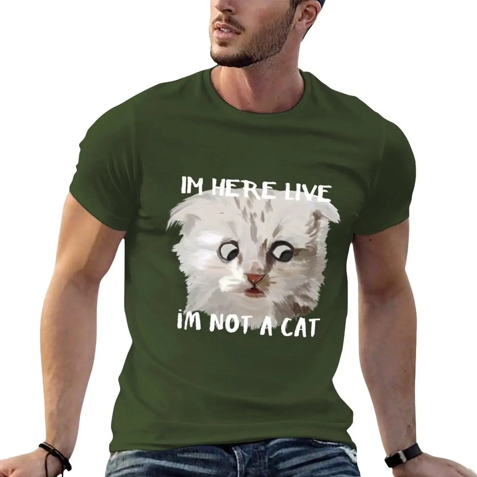 I here live im not a cat футболка с картиной Эстетическая одежда летние топы оверсайз для мальчика тяжелые футболки для мужчин