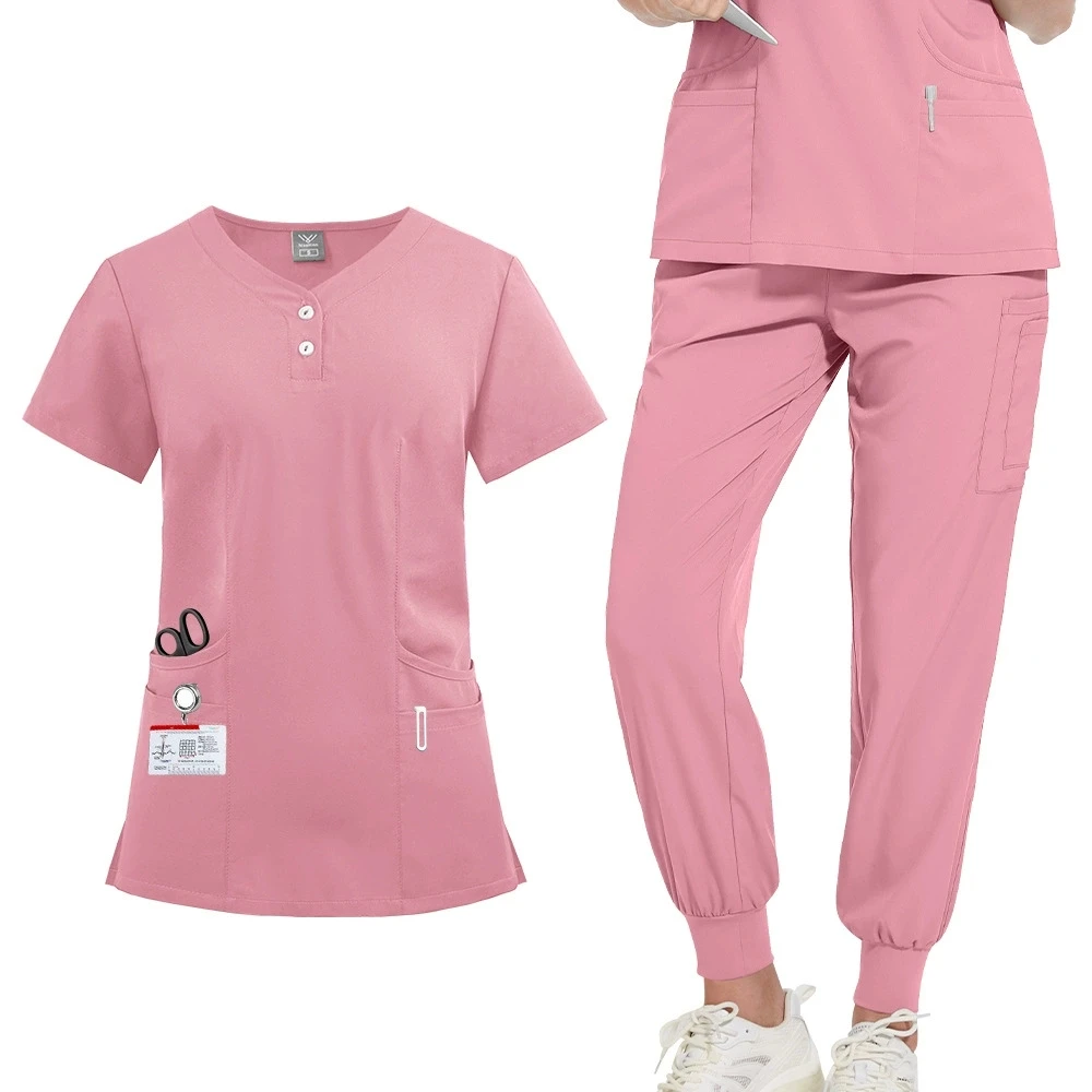 Venta Caliente Talla Grande унисекс Médico Y Ropa Para Lavar A Mano Униформа Enfermera Conjunto Diseño Botones De Color Sólido Рабочая одежда и униформа