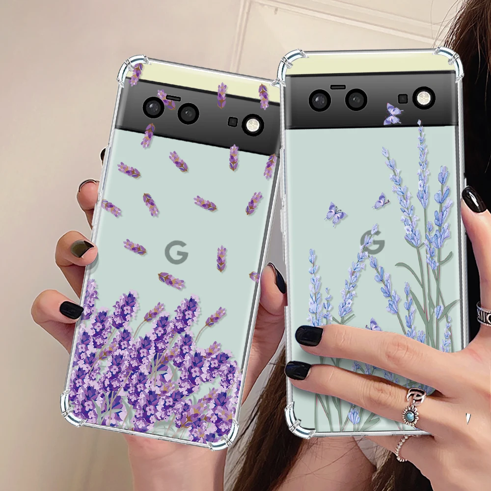 Чехол для телефона с изображением лавандового цветка для Google Pixel 7a 7Pro 7, роскошный Прозрачный чехол для Pixel 6a 6 6Pro, противоударный мягкий чехол из ТПУ