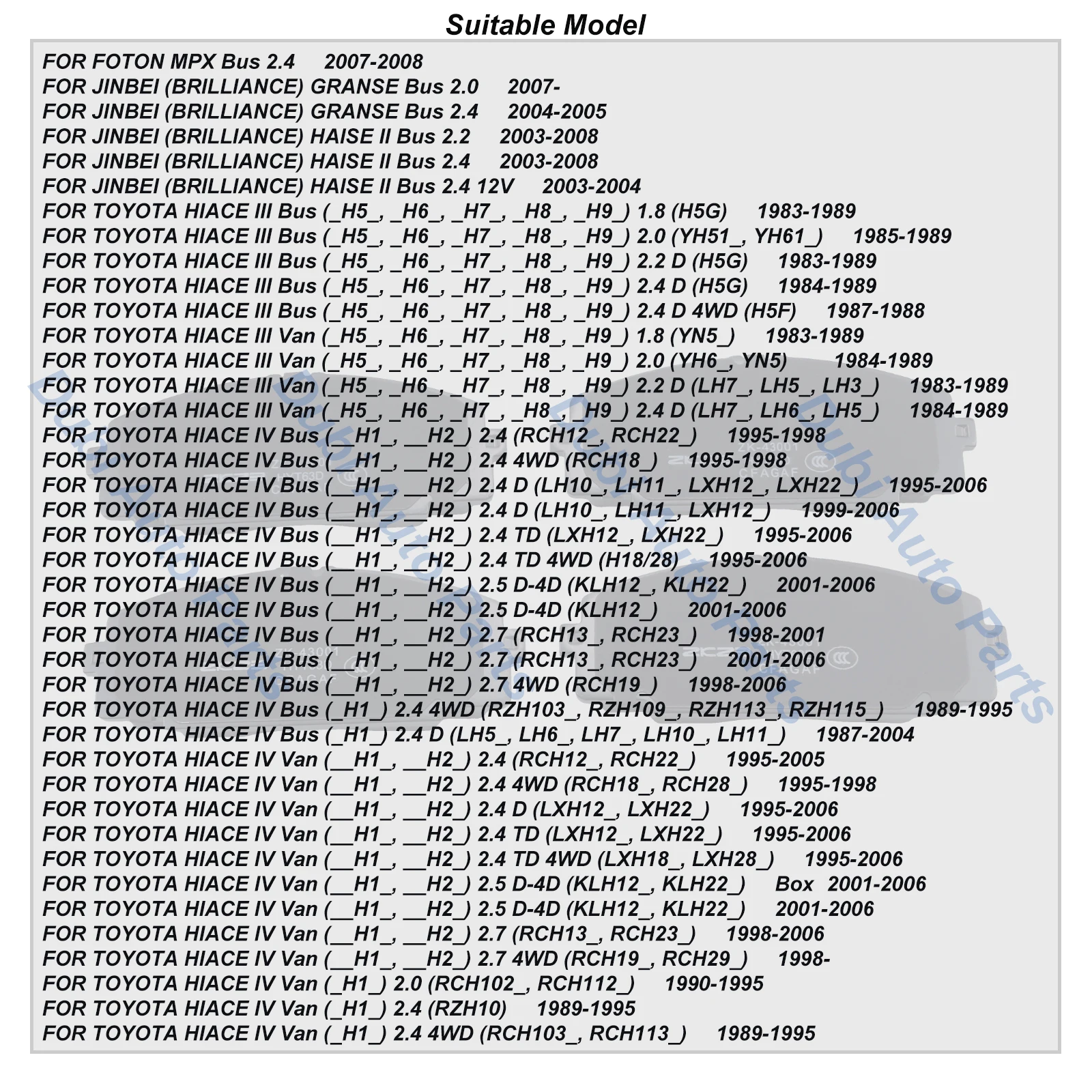 Фото Передние тормозные колодки 04465-25040 для TOYOTA HIACE III IV Bus/Van JINBEI GRANSE HAISE II FOTON MPX Bus Ceramic 0446525060 0446526070 №2