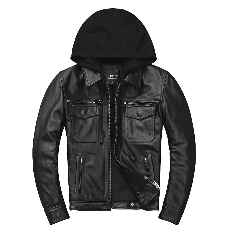 Фото LNY SHop Best. Размера плюс Мужское пальто из натуральной кожи с толстой подкладкой, зимняя теплая уличная куртка. Кожаные куртки. Pro motor biker №2