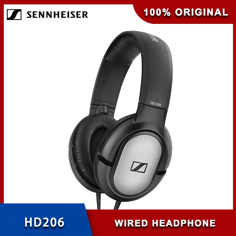 Оригинальные наушники Sennheiser HD206 3,5 мм, проводные наушники с шумоизоляцией, Спортивная стереогарнитура с глубокими басами для iPhone, Android
