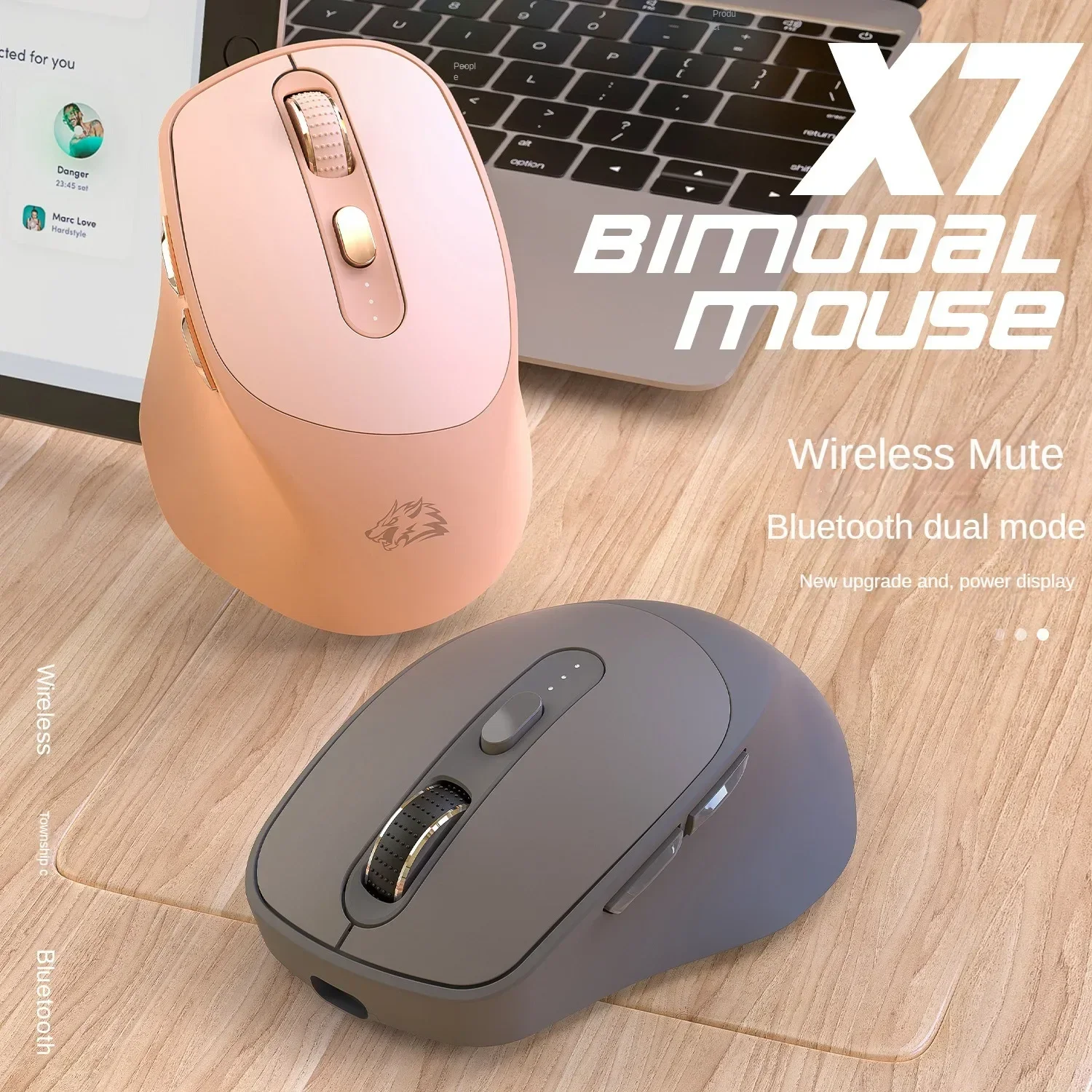 X7 Беспроводная перезаряжаемая бесшумная мышь Bluetooth с дисплеем мощности 4000 точек на дюйм, фотоэлектрическая мышь, подходит для компьютера, ноутбука, офиса