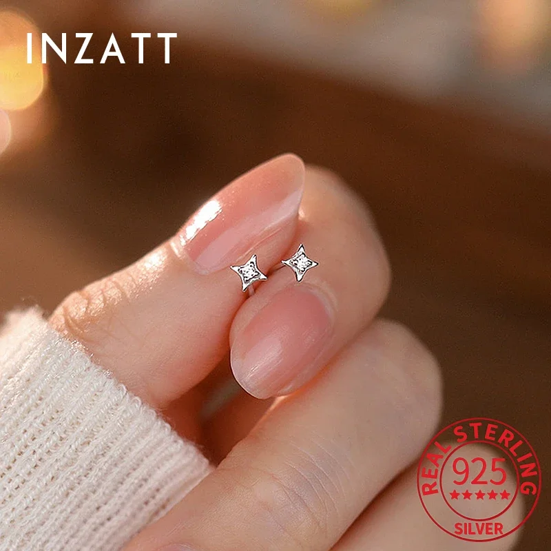 INZATT, Настоящее серебро 925 пробы, циркон, 4 мм, звезда, фотоэлемент для женщин, Изящные Ювелирные изделия, минималистичные аксессуары для ухода за ушами