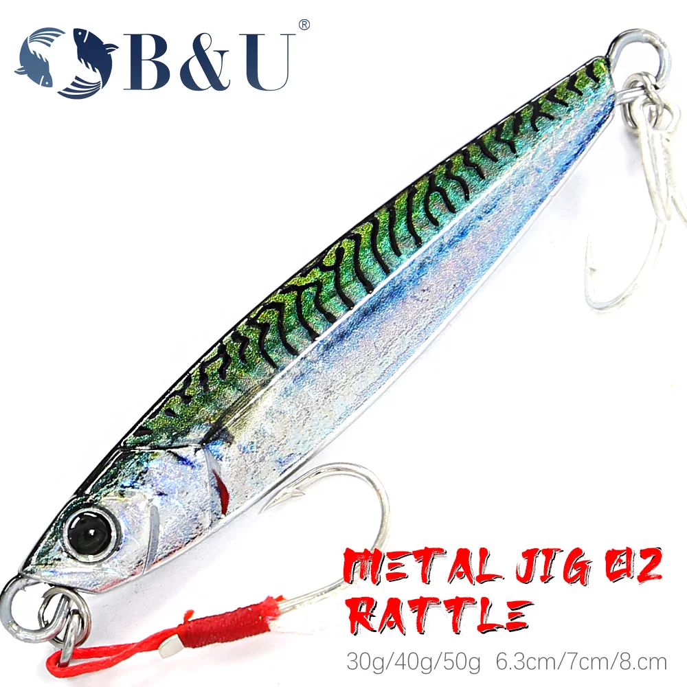 B&U Rattle Jig Морские рыболовные приманки Металлические приманки 40 г 60 г 80 г Длинная приманка для заброса Спиннинговая искусственная приманка с крючком Ложка Рыболовные снасти