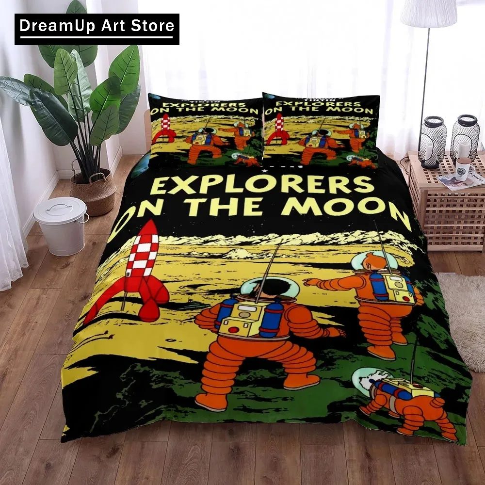Фото T-Tintin мультфильм приключения комплект постельного белья пододеяльник кровать пододеяльник двойной одинарный полный Queen King Size для мальчиков и взрослых домашний текстиль №3