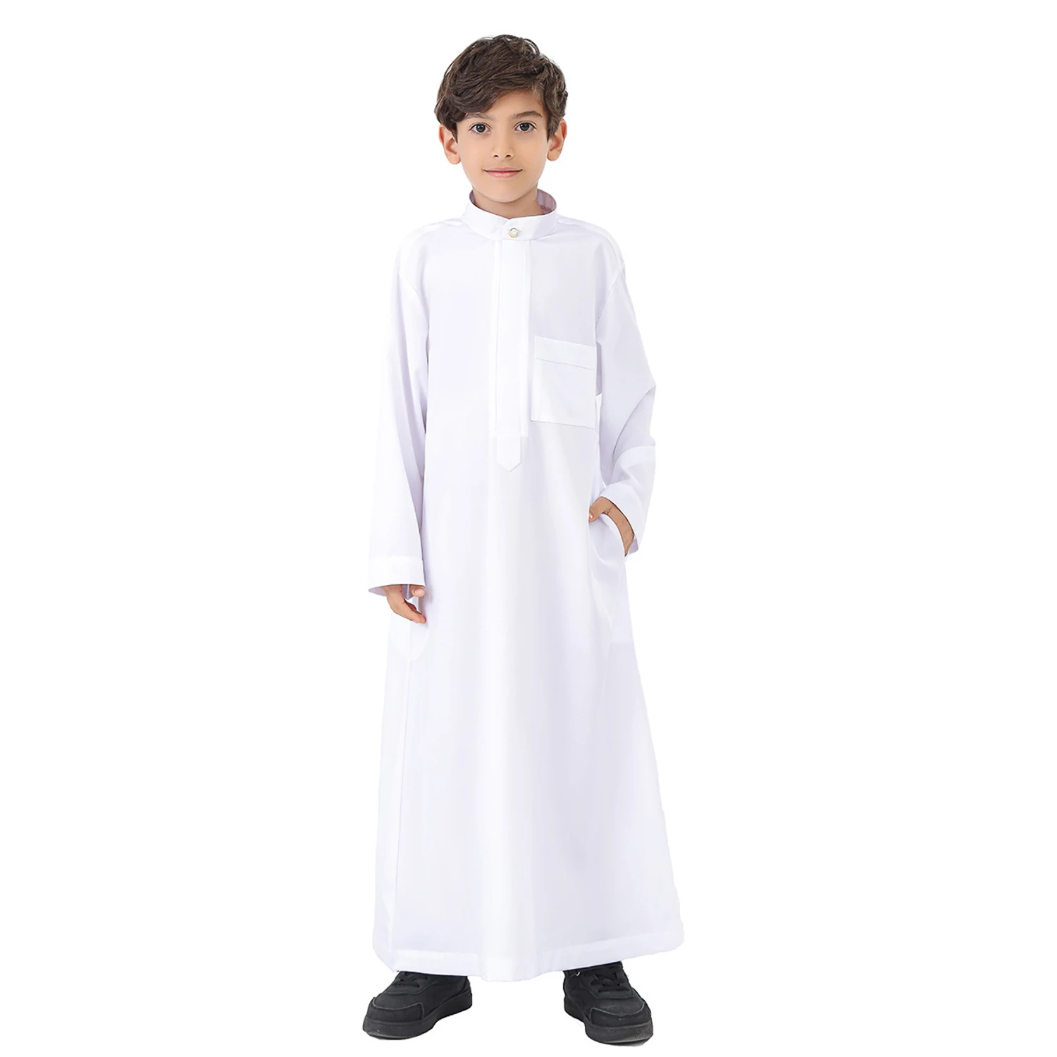 Дети Thawb Подростки Мусульманская мода Джубба Тобес Арабский Пакистан Дубай Кафтан Абая Халаты Исламская одежда Саудовская Аравия Черный Ло