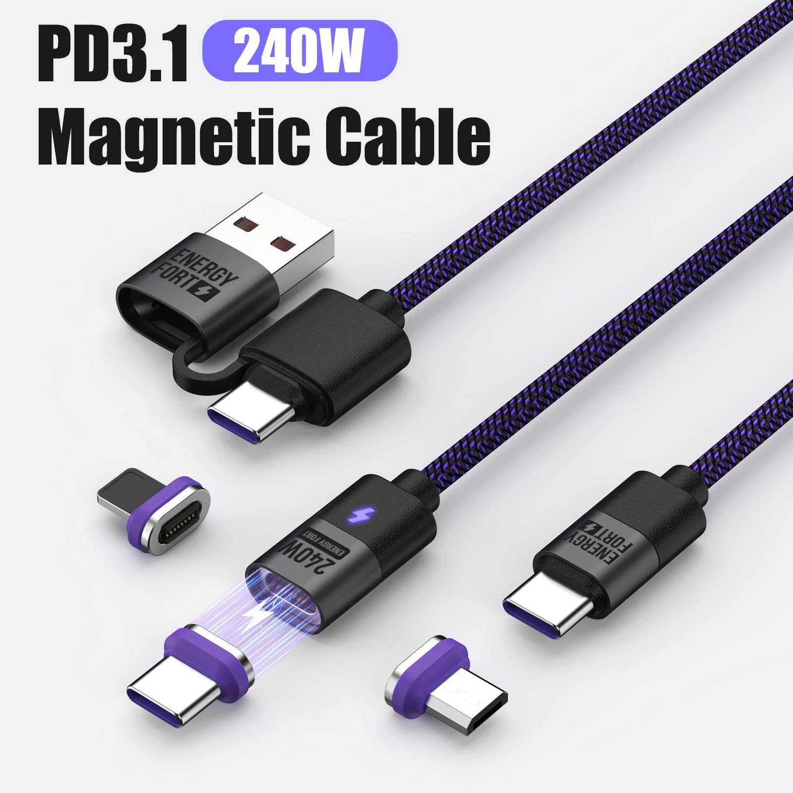Магнитный зарядный кабель PD3.1 240 Вт с Micro USB на USB C, зарядный кабель типа C для Samsung S23, шнур для передачи данных для iphone, кабель для быстрой зарядки
