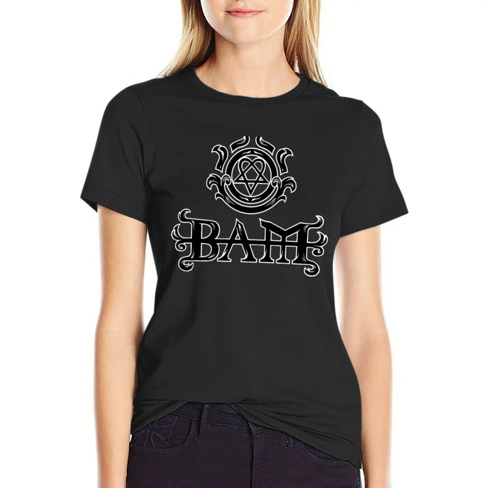 HeartaBam! (Черный _ amp _ белый) футболка, забавная корейская модная футболка для женщин