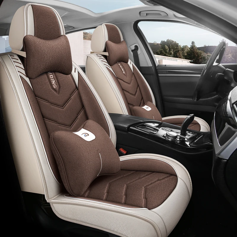 Full Set Flax Car Seat Cover For MG MG4 MULAN ZS HS EV MG5 MG6 Ford KA Fusion Ecosport BMW E92 F31 Auto Accessories Breathable
