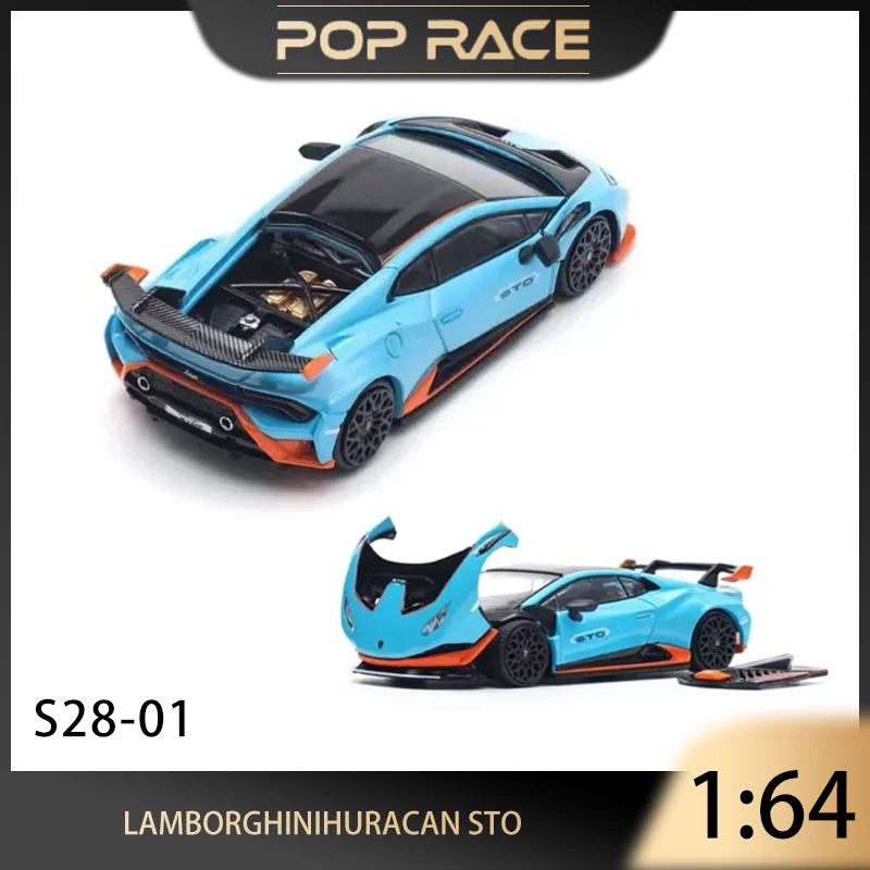 POP Race 1:64 Lamborghini Huracan STO BLU LAUFEY PR 640110   Настоящие масштабные миниатюры из сплава премиум-класса, литая под давлением модель автомобиля, игрушки