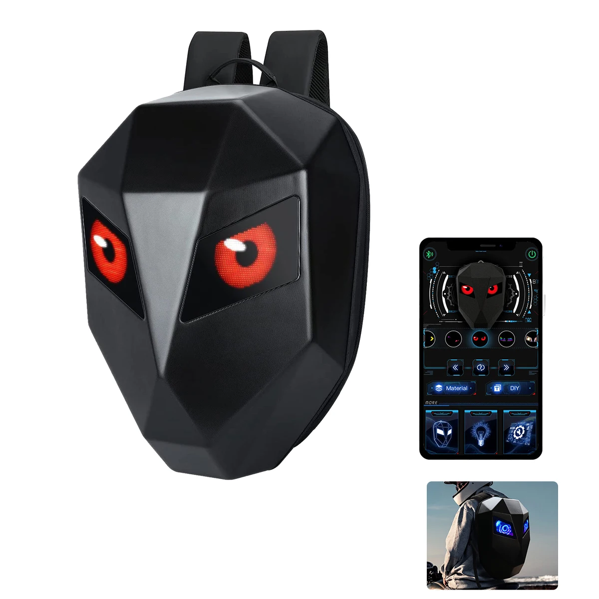 Светодиодный Devil's Eye blink анимационный электронный экран рыцарский рюкзак жесткий корпус водонепроницаемый вместительный рюкзак для езды на велосипеде на открытом воздухе