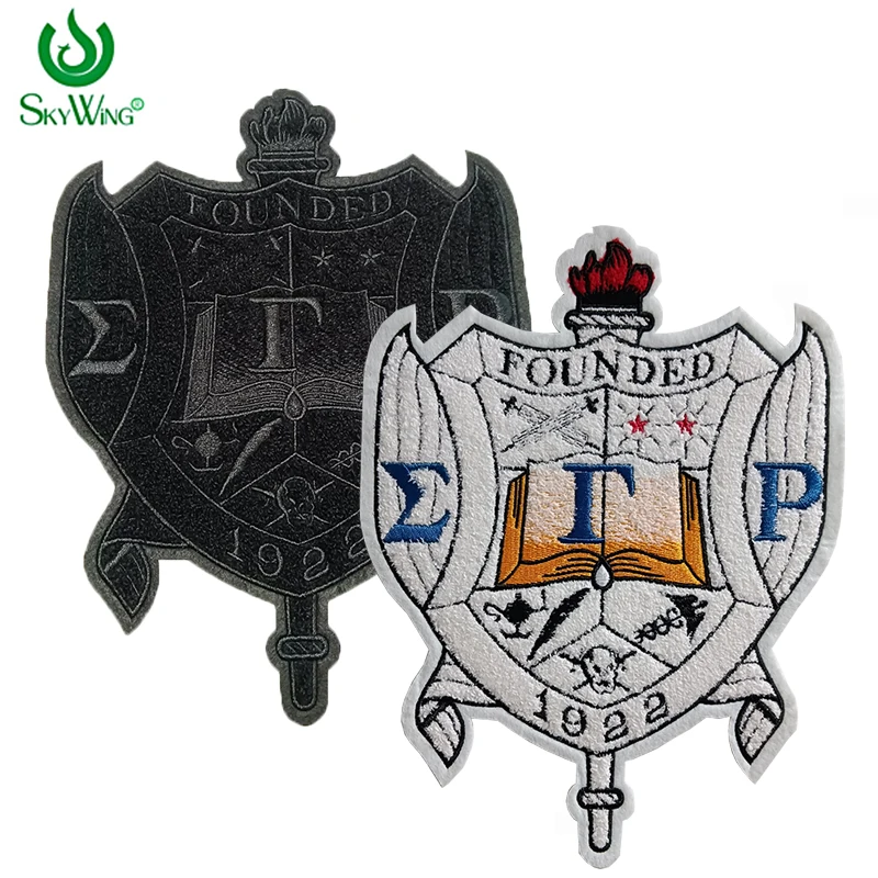 Большие черно-белые синели SGRho Sorority 1922 Sigma Gamma Rho Soror Crest синель, железная нашивка с капюшоном