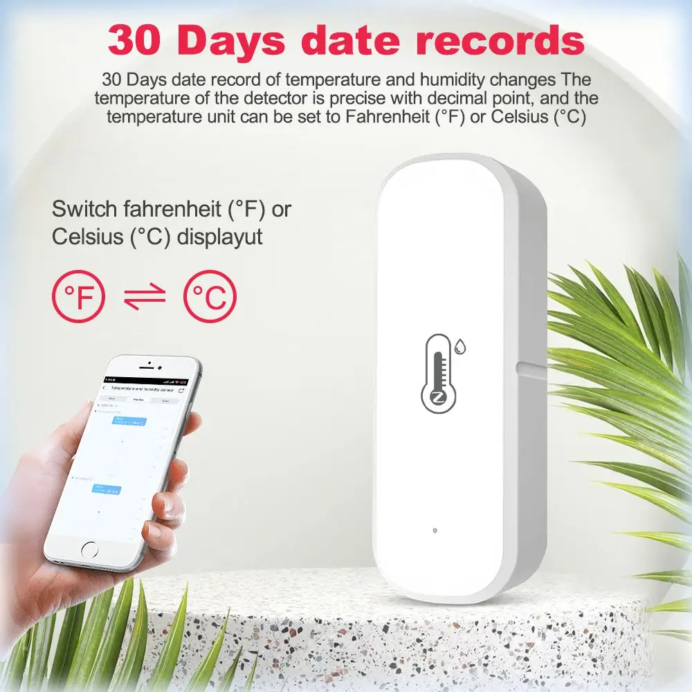 Фото Датчик температуры и влажности ZigBee Tuya Wi-Fi, комнатный датчик влажности с питанием от аккумулятора, приложение для мониторинга, поддержка Alexa Google Home №2