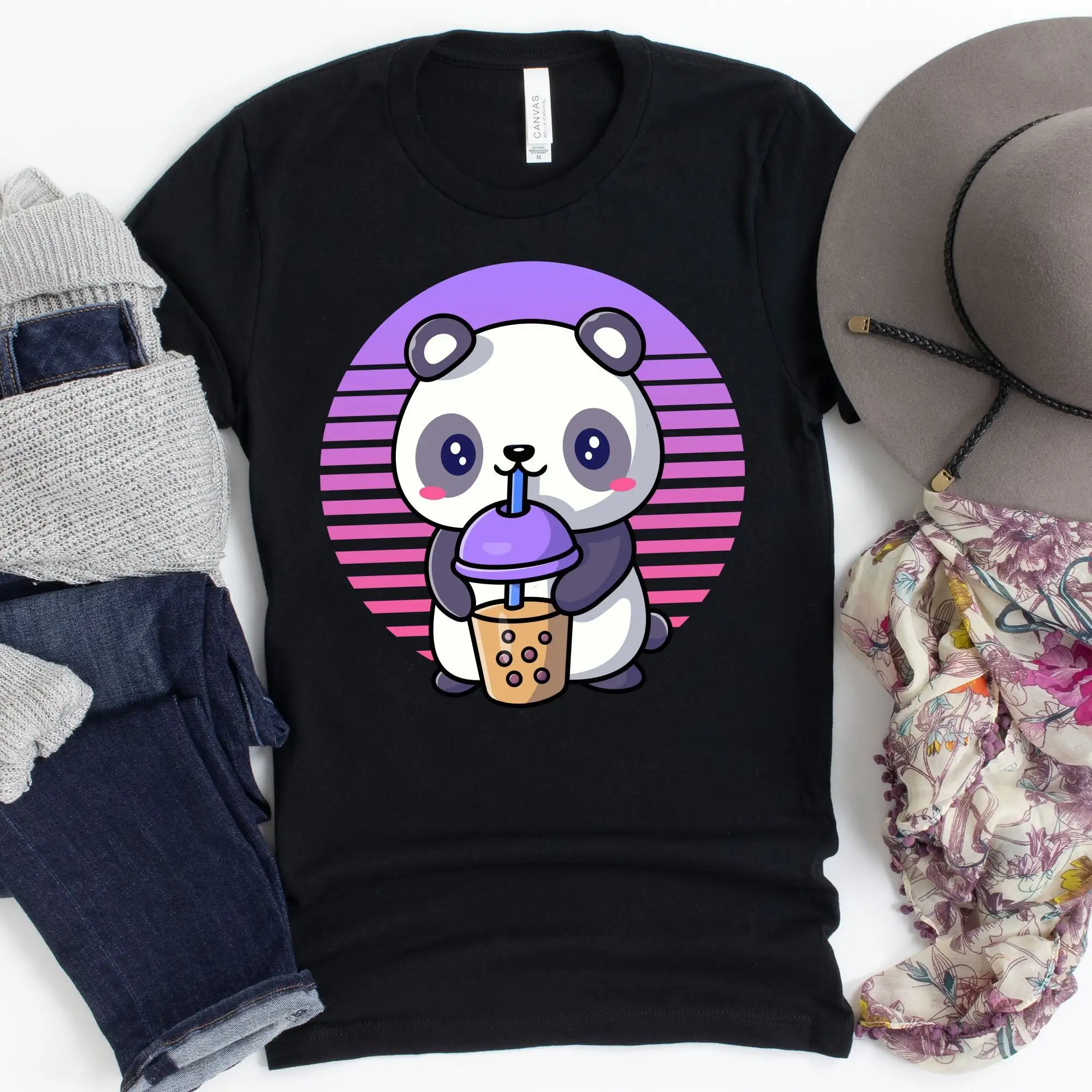 Ретро футболка Боба Панда Kawaii Lover Pearl Milk Tea Thai Tapicoa