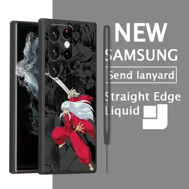 Фото Красивый чехол для телефона Inuyasha для Samsung S10 S20 S21 S22 S23 S24 Plus Lite Ultra FE, силиконовый чехол с жидкостью и левой веревкой, мягкий чехол №3