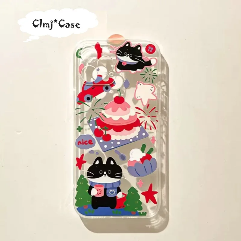 Clmj Korean Cat Cake Чехол для телефона iPhone 12 Mini 11 13 14 Plus 15 Pro Max XR X XS 7 8 Se 2020 Силиконовый защитный чехол для iPhone
