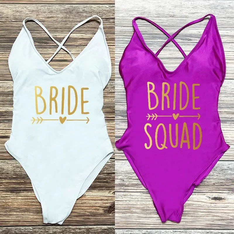 Фото BRIDE SQUAD цельный купальник сексуальный мягкий купальник женский раздельный купальник для мальчишника купальный костюм розовый красный пляжная одежда S-3XL №4