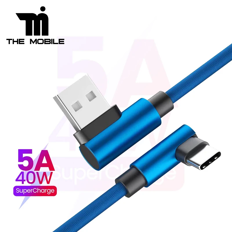 USB-кабель с разъемом Type-c для быстрой зарядки, 5 А, 90 градусов