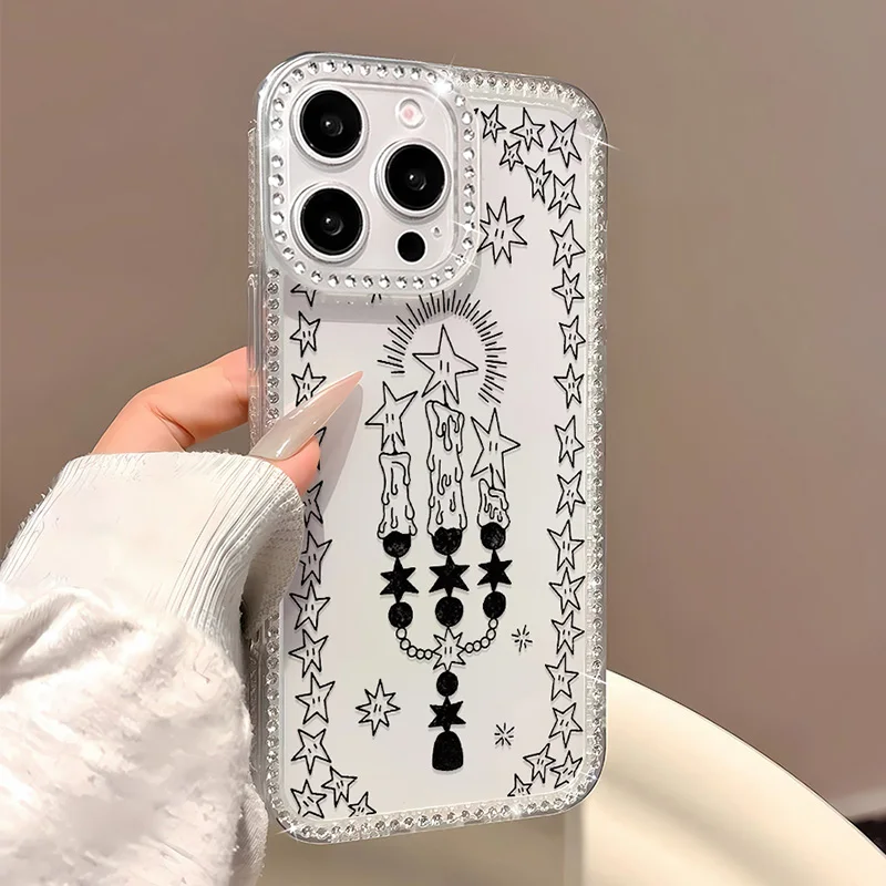 Фото Мягкий блестящий прозрачный чехол для телефона для iPhone 11, 16, 13, 15, 14, 12, 17 Pro Max Air Y2K Star, противоударный силиконовый мягкий прозрачный чехол №3
