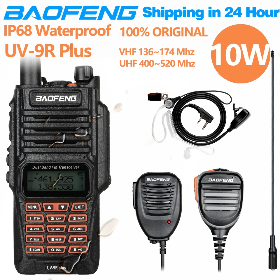 Портативная рация BaofengWalkie Talkies, водонепроницаемая рация Baofeng UV-9R PLUS 8 Вт, Любительское радио, приемопередатчик VHF UHF, двухсторонняя рация uv9r plus ...
