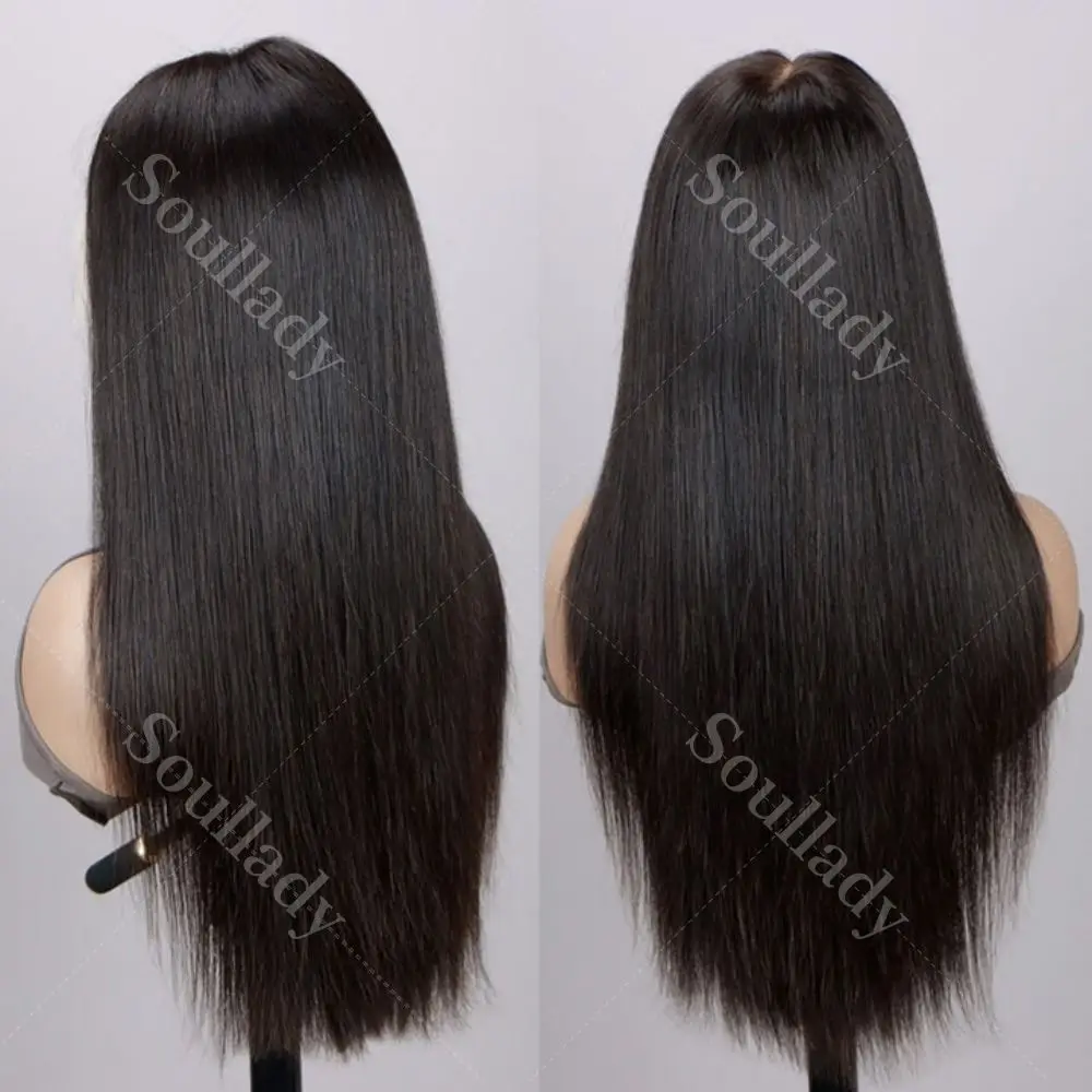 Фото Soul Lady 13x4,5 шелковистые прямые волосы HD кружевной полный фронтальный парик человеческие волосы предварительно выщипанные с отбеленными узлами №5