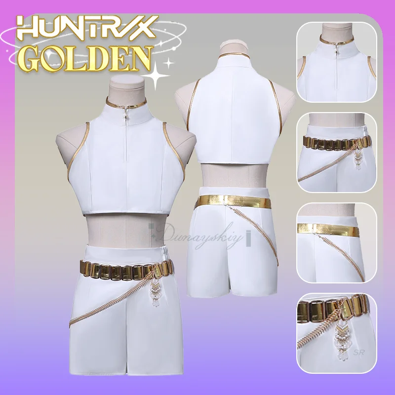 Фото Kpop Demon Hunter Косплей Костюм Парик Huntrix Rumi Белый Костюм Корейская Волна Суперзвезда Идол Наборы Для Выступлений Хэллоуин Золотой №2