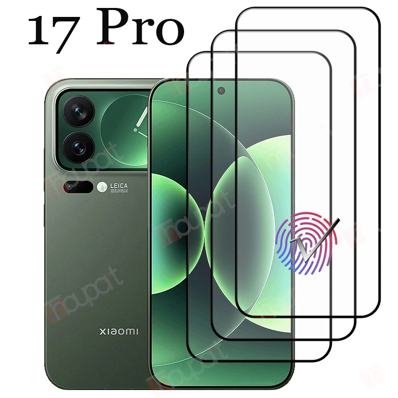 3 шт. для Xiaomi 17 Pro Защитная пленка для экрана 9H закаленное стекло с защитой от царапин, полный клей, ультразвуковая разблокировка