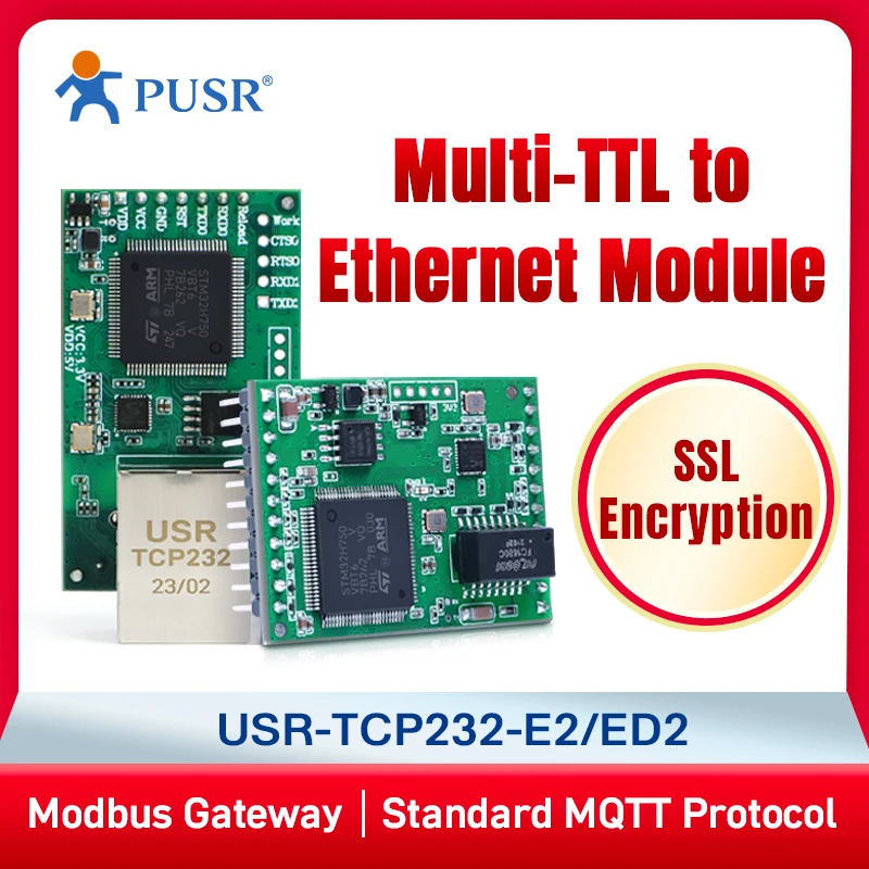 (Цена за 2 шт.) Промышленный модуль TTL к Ethernet MQTT/SSL Modbus, двунаправленная прозрачная передача USR-TCP232-E2/ED2