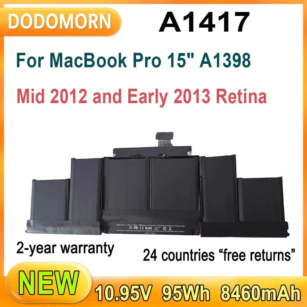 Аккумулятор для ноутбука A1417 для MacBook Pro 15 дюймов A1398, середина 2012 года и начало 2013 г., Retina 10,95 В, 95 Втч, 8460 мАч, полная емкость, высокое качество
