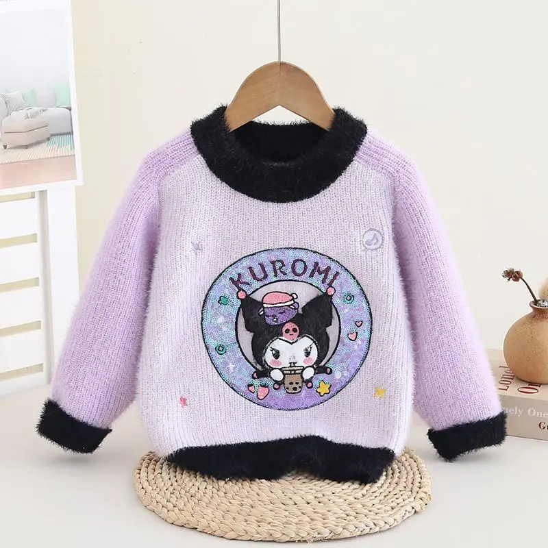 Свитер Sanrio с рисунком My Melody, милый вязаный свитер для девочек, милая одежда, осень 2022, пуловер с длинными рукавами и блестками, детский подарок