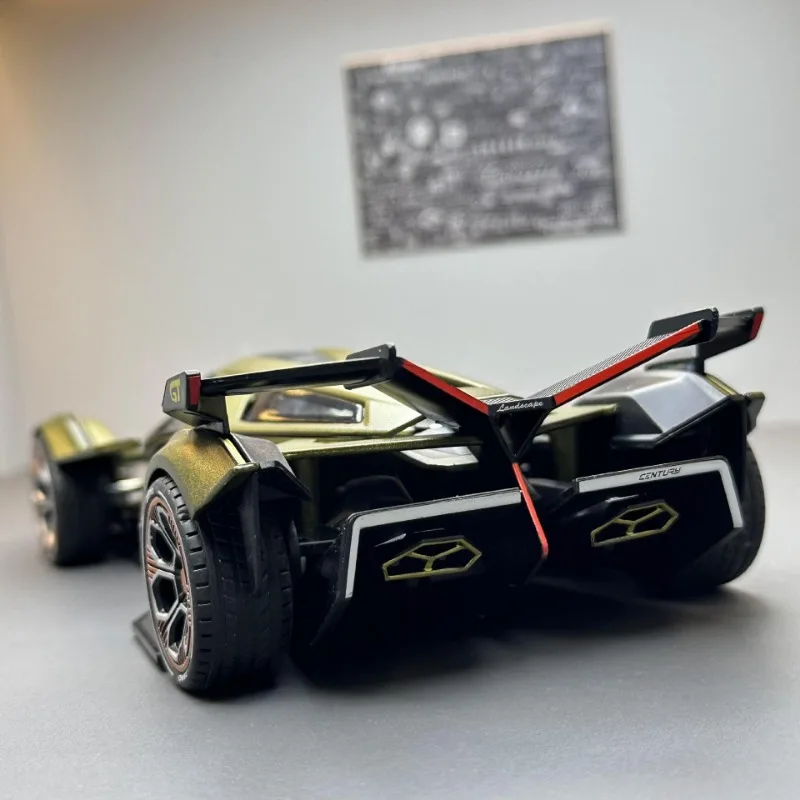 Фото Масштаб 1/22, Lamborghini V12GT, супер модель автомобиля со звуком и фотографией, игрушечные автомобили, литые под давлением, подарок для мальчика, металлический миниатюрный автомобиль №3