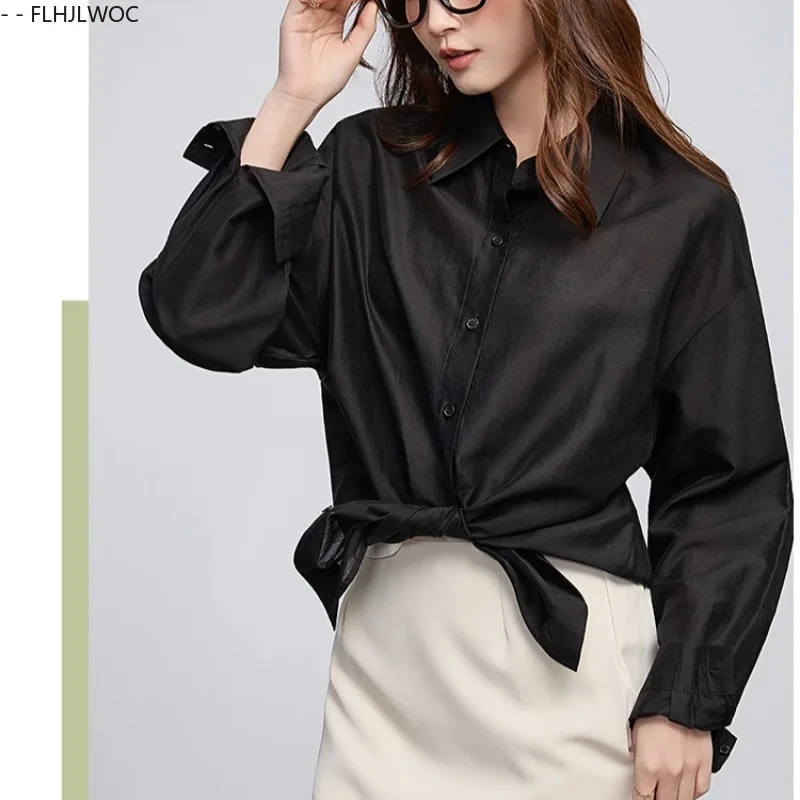 Защита от солнца, корейские шикарные топы, Blusas, праздничные прозрачные сетчатые тонкие сексуальные прозрачные белые длинные рубашки-бойфренды, галстук-бабочка, женская блузка (art.: 3920cfc75cfca) - 3920cfc75cfca