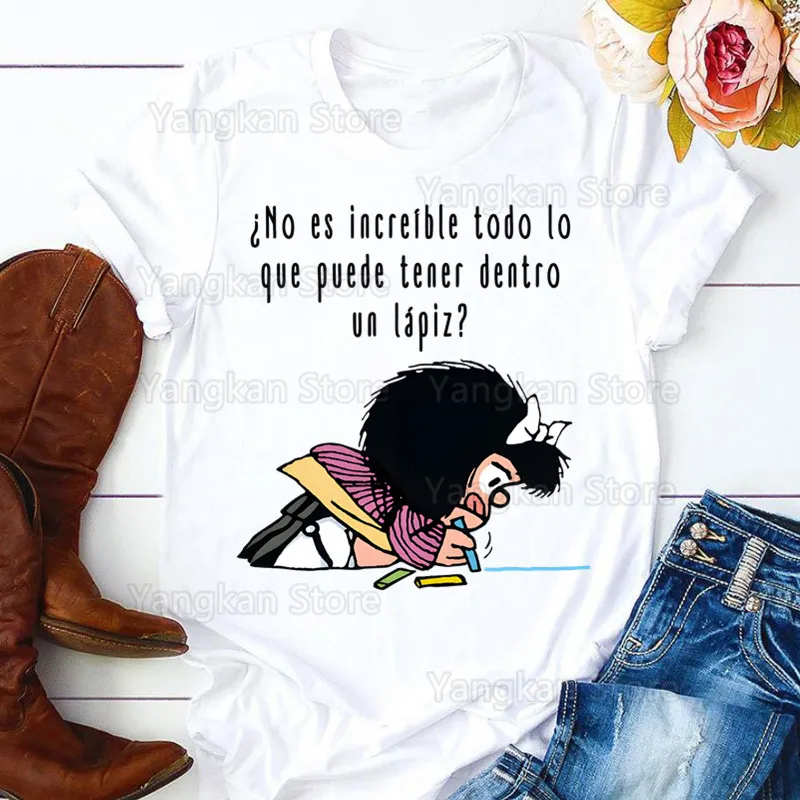 Фото Mafalda женские летние женские футболки с мультяшным принтом для мамы, топ, женская футболка с графическим рисунком, женская футболка №3