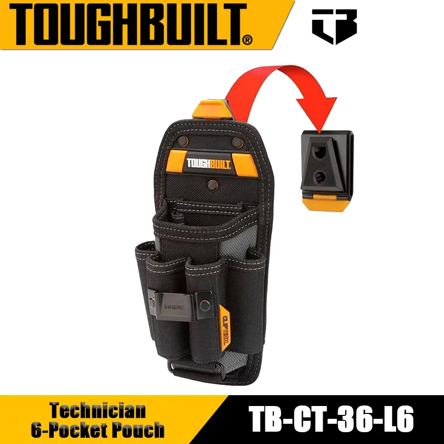 Сумка TOUGHBUILT Technician с 6 карманами и зажимами ClipTech и 4 петлями для отверток Многофункциональная сумка для инструментов TB-CT-36-L6