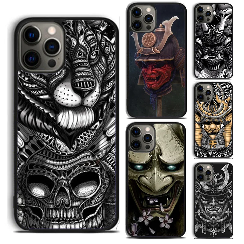 Samurai Mask Warrior Helmet phone Case Cover For iPhone 16 15 14 Plus XR XS apple 16 11 12 13 mini Pro Max coque