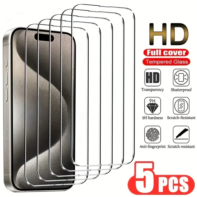 5 шт. закаленное стекло для iPhone 14 11 12 13 15 Pro Max Mini Защита экрана для iPhone XR X XS MAX 7 8 Plus HD защитное стекло