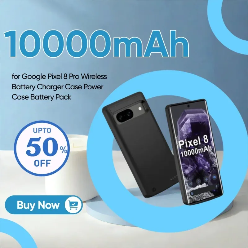 Новый чехол для беспроводной зарядки PowerBank емкостью 10000 мАч для Google Pixel 8 Pro, чехол для беспроводного зарядного устройства, чехол для аккумулятора