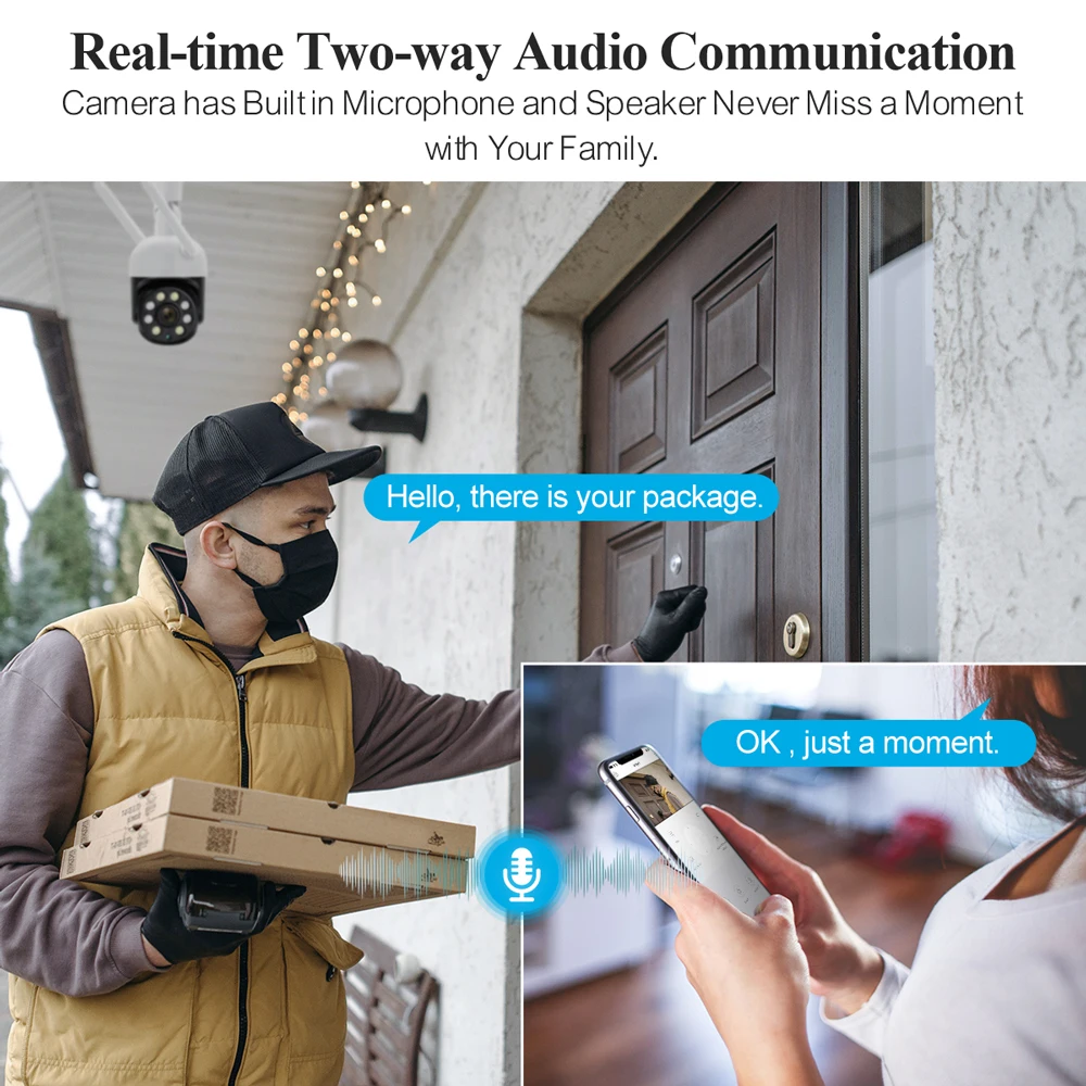 Фото IP-камера Techage, 4 МП, Wi-Fi, двустороннее аудио, полноцветное ночное видение, обнаружение человека, беспроводная, IP66, наружная PTZ-камера безопасности №3
