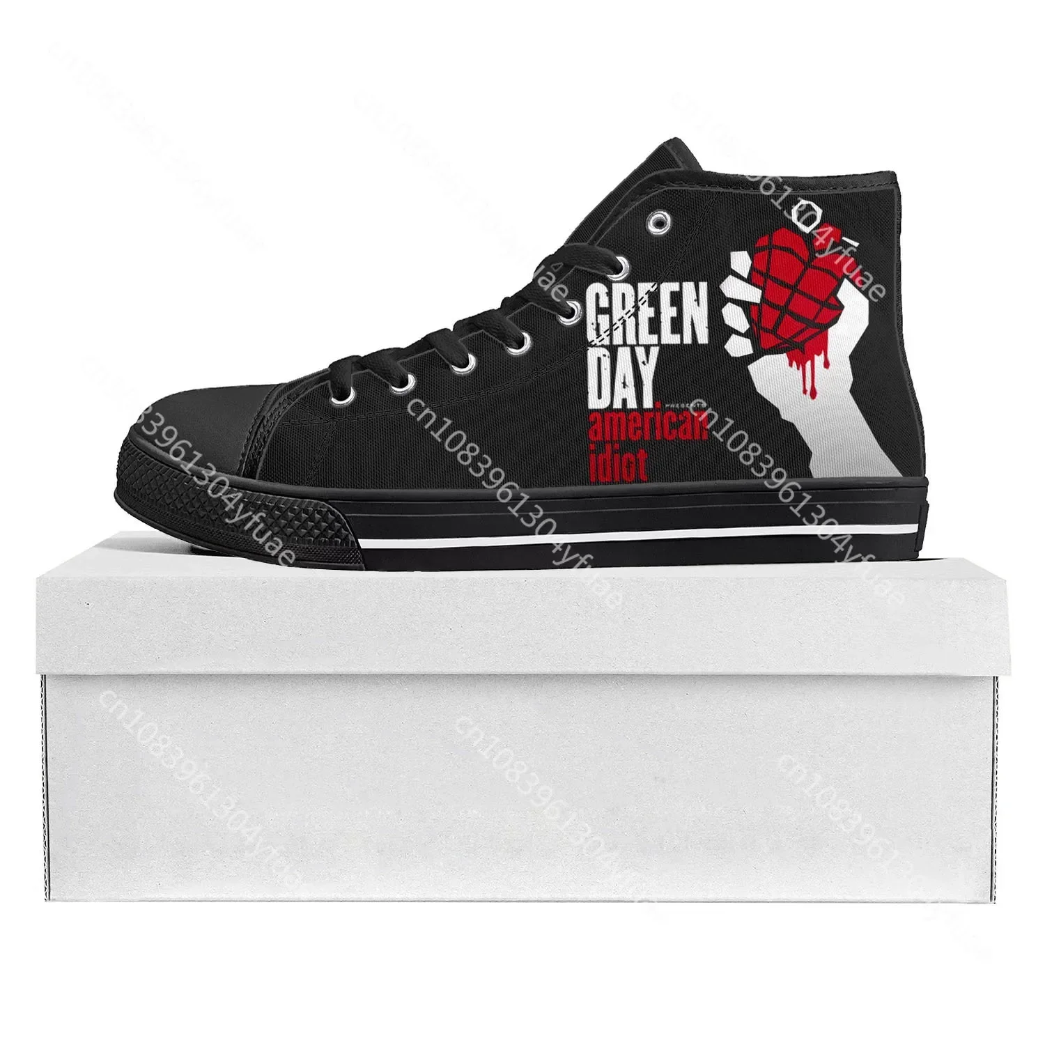 Фото Green Day Pop Rock Band Высокие кроссовки высокого качества Мужские женские подростковые парусиновые кроссовки Повседневная обувь для пар Обувь на заказ Черный №3