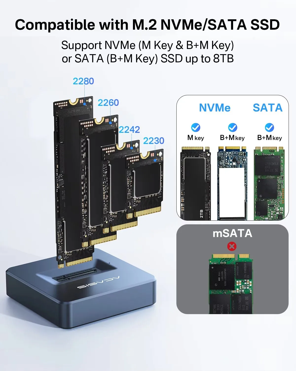 Фото Корпус SSD Acasis 10 Гбит/с M.2 NVMe SATA Алюминиевый корпус док-станции SSD Type-C для NVME PCIE NGFF SATA SSD-диска Корпус M.2 SSD №2