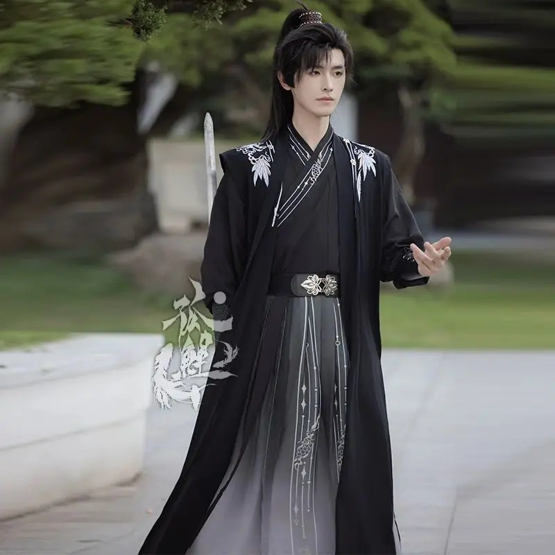 Размера плюс 3XL Hanfu мужские старинные китайские вышитые черные наборы Hanfu мужской карнавал и Хэллоуин Косплей Костюм ханьфу женское платье