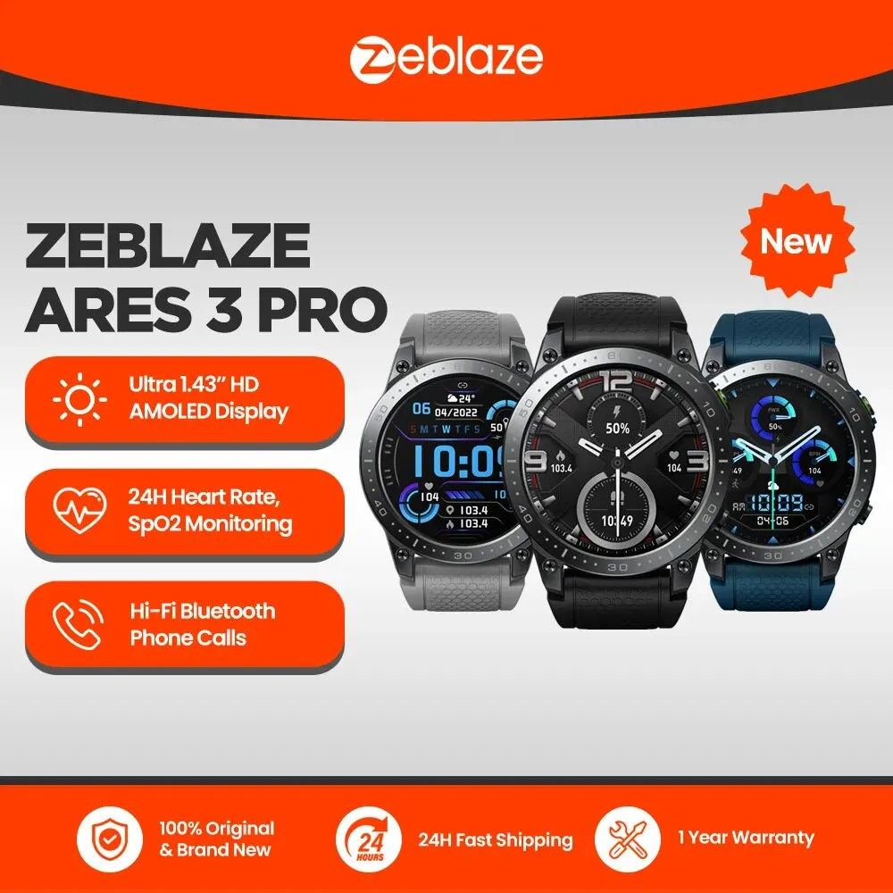 Смарт-часы Zeblaze Ares 3 Pro для мужчин с HD AMOLED-дисплеем Голосовой вызов Фитнес-трекер Монитор сна Монитор артериального...